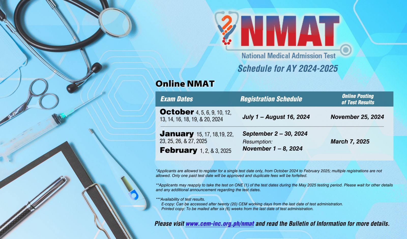 NMAT Test Dates AY2024-2025