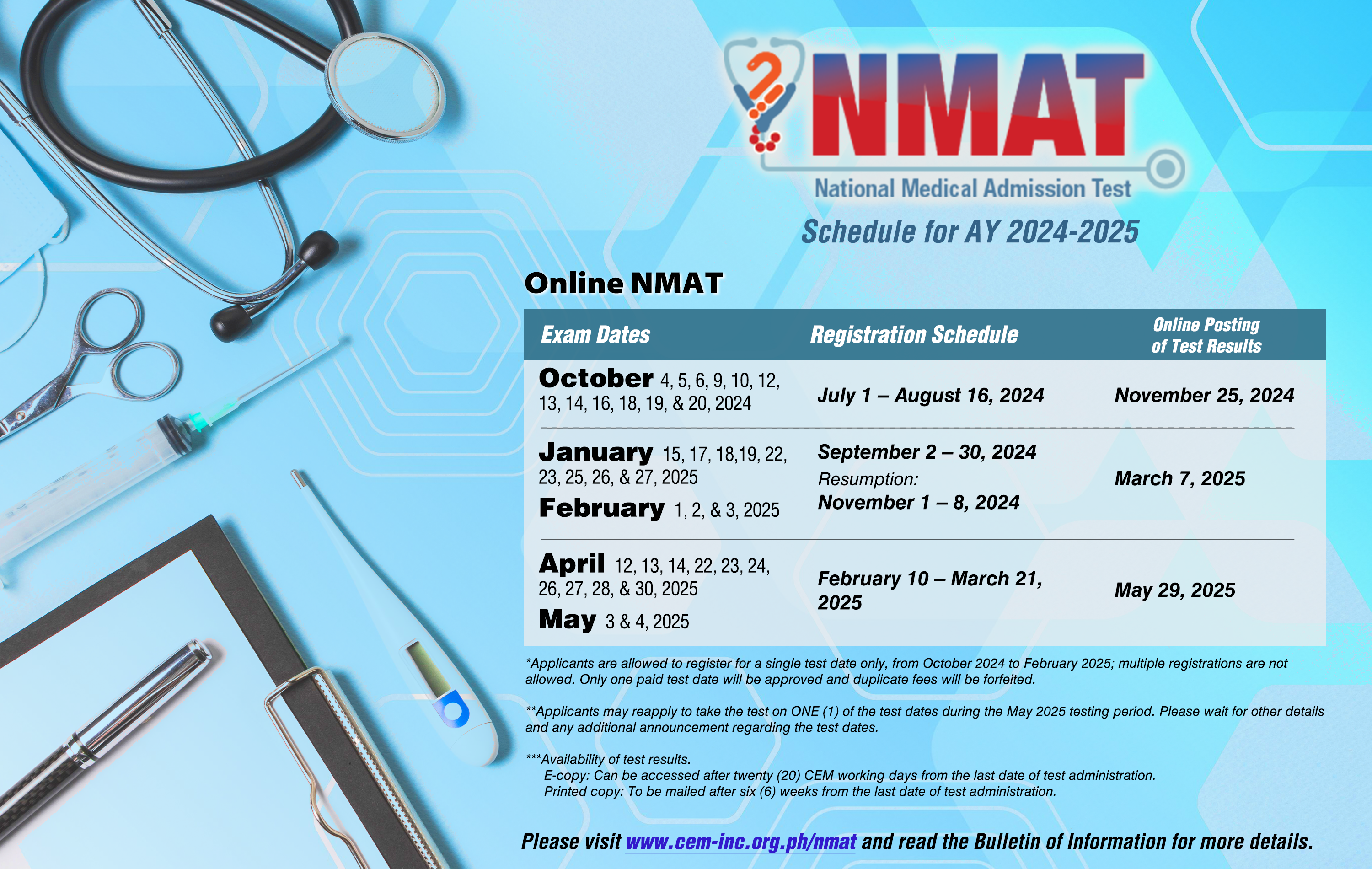 NMAT schedule AY2024-2025